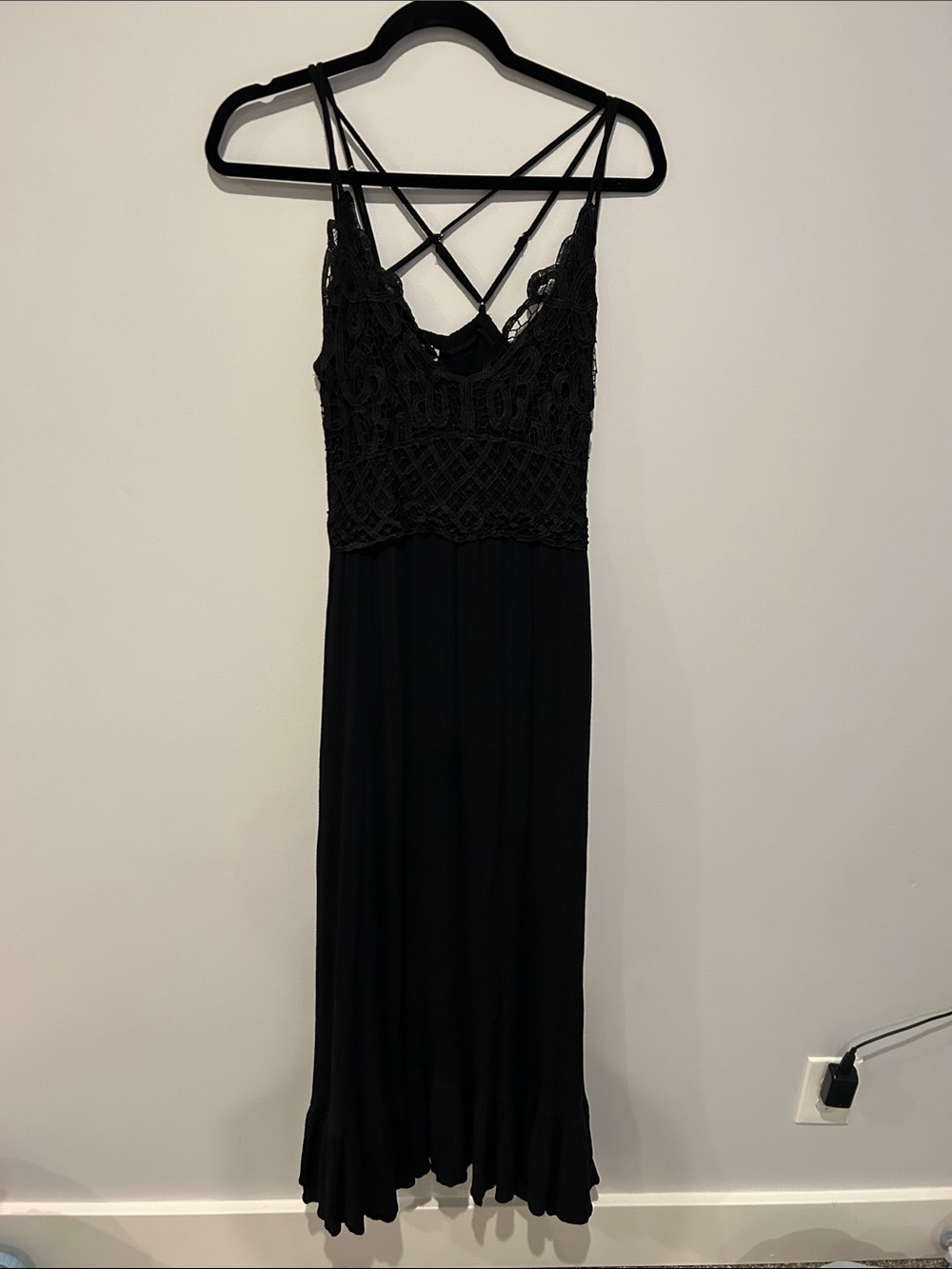 white birch Black Maxi Dress with Lace Bodice